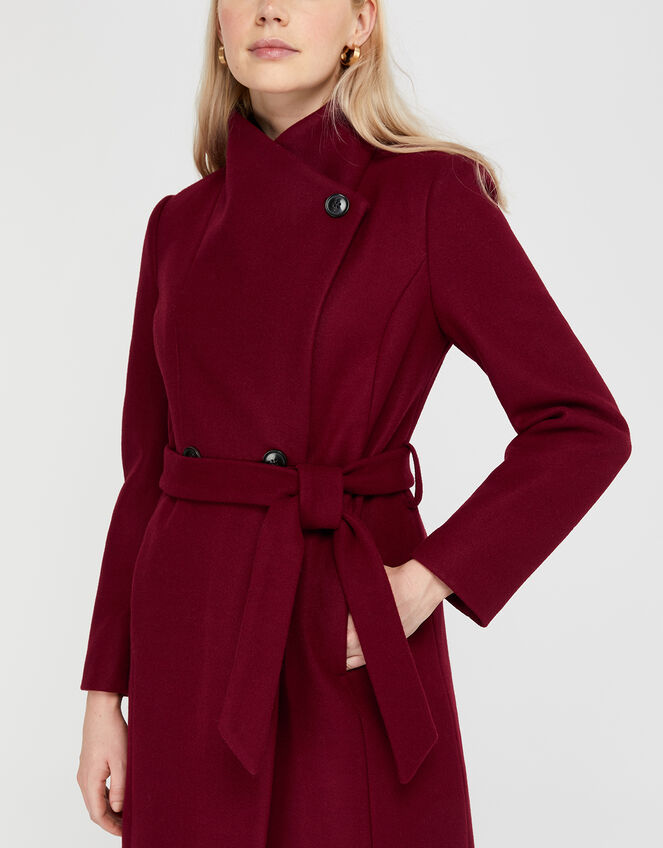 Rita Wrap Collar Long Coat , Red (BURGUNDY), large