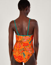 Palm Print Swimsuit in Recycled Polyester, Orange (ORANGE), large