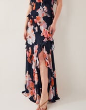 Carrie Floral Ruffle Chiffon Maxi Dress, Black (BLACK), large