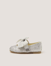 Glitter Bow Mary Jane Ballet Flats, Silver (SILVER), large