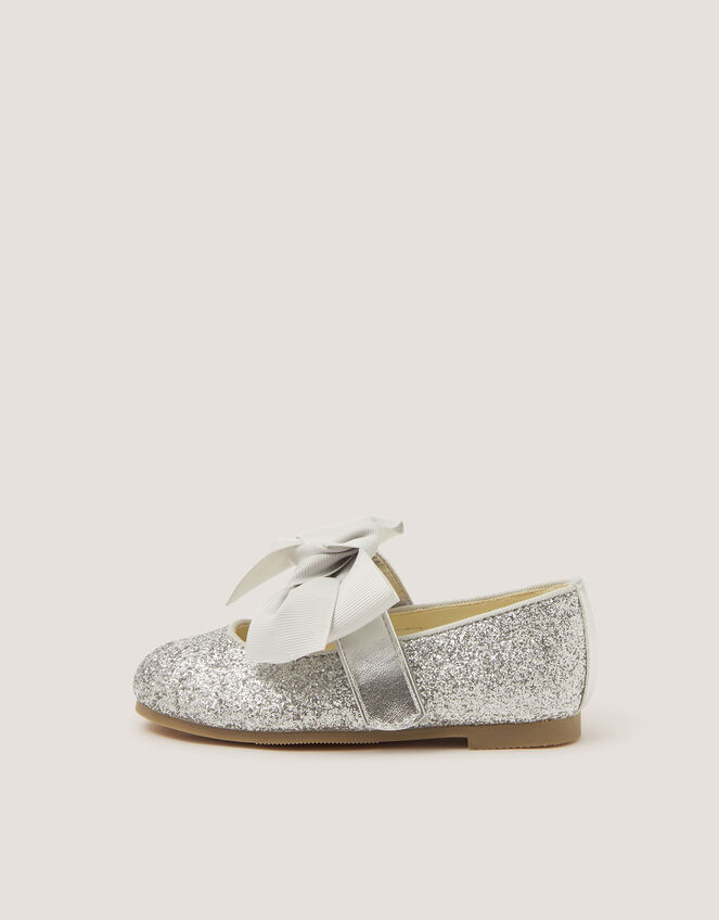 Glitter Bow Mary Jane Ballet Flats, Silver (SILVER), large
