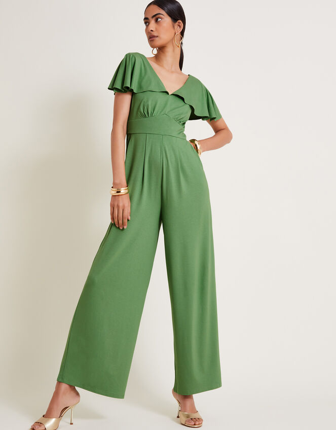 Ronda Ruffle Jersey Jumpsuit, Green (GREEN), large