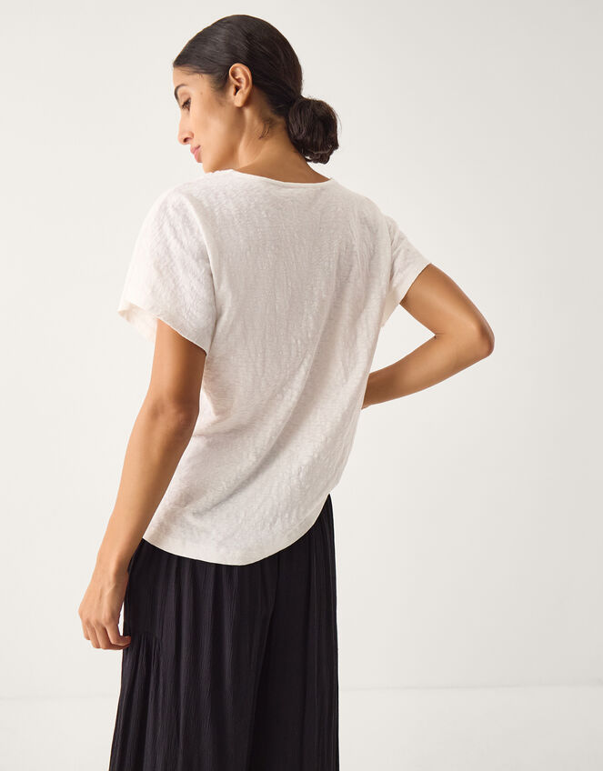 Amaya Crochet V-Neck T-Shirt, White (WHITE), large