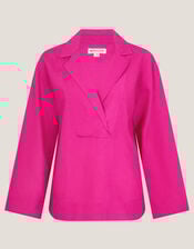 Tulip Linen Blend Collar Top, Pink (PINK), large