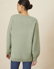 Embroidered Yoke Longline Jumper, Green (SAGE), large