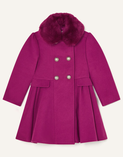 Faux Fur Collar Skirted Coat, Pink (PINK), large