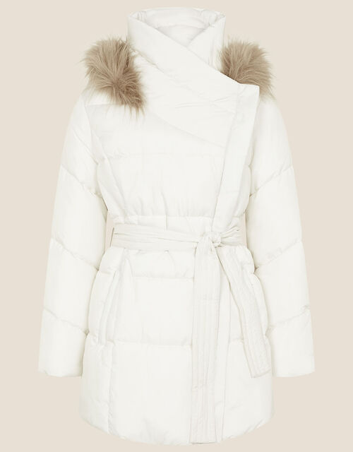 Padded Faux Fur Hooded Coat, White (WHITE), large