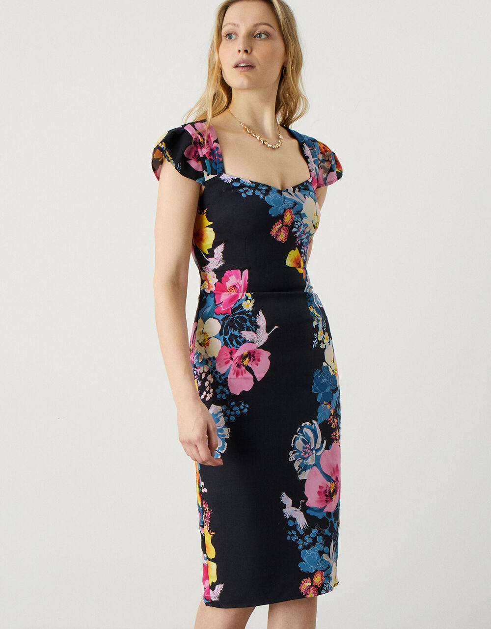 Women Dresses | Ava Floral Shift Dress in Recycled Polyester Blue - EP19390