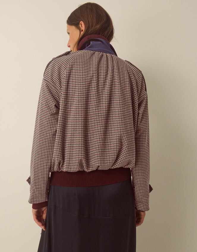 Carly Funnel Neck Houndstooth Bomber Jacket, Brown (BROWN), large
