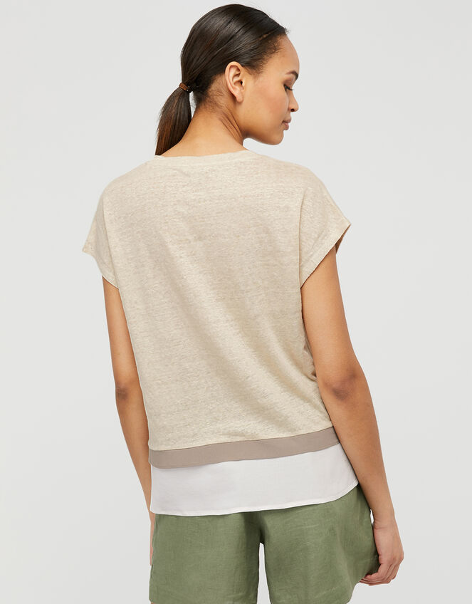 Wallace T-Shirt in Pure Linen, Natural (STONE), large