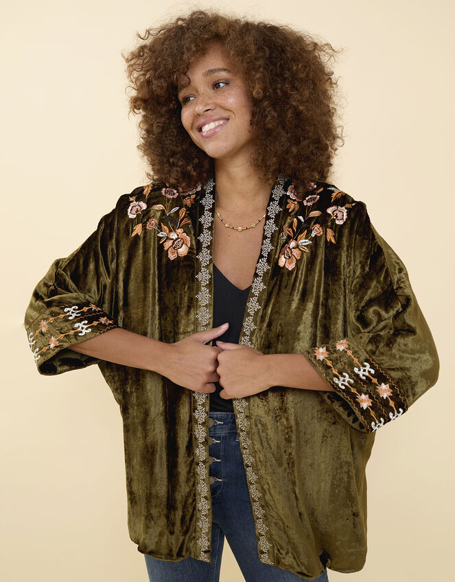 East Phoebe Embroidered Velvet Jacket, Green (GREEN), large