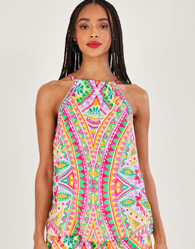 Mosaic Print Halter Cami Top, Pink (PINK), large