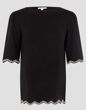 Tia Short Sleeve Diamante Trim Jumper, Black (BLACK), large