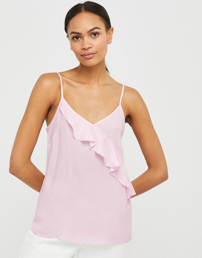 Bella Frill Cami Top in Sustainable Viscose, Pink (BLUSH), large