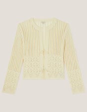 Cropped Knit Cardigan, Ivory (IVORY), large