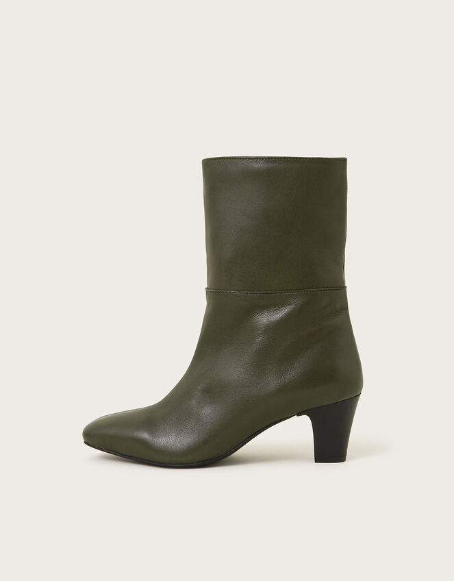 Nancy Leather Heeled Boots, Green (OLIVE), large