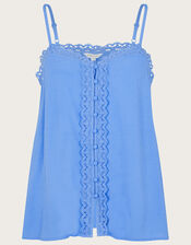 Leila Lace Button-Through Cami Top, Blue (BLUE), large
