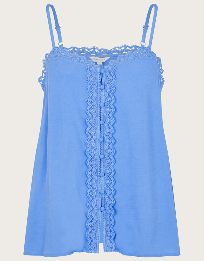 Leila Lace Button-Through Cami Top, Blue (BLUE), large