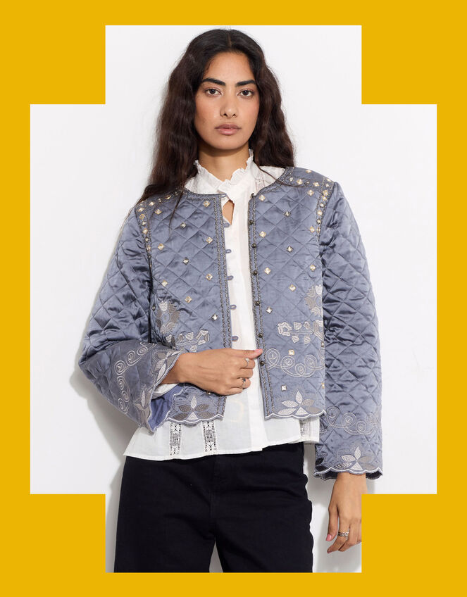 East Quilted Velvet Jacket, Grey (GREY), large