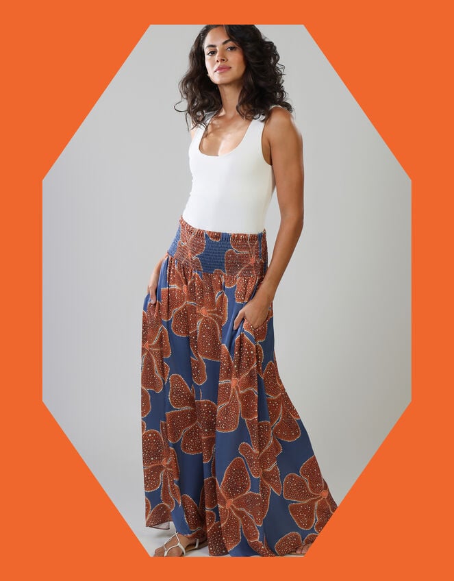 Traffic People Aurora Floral Print Wide Leg Trousers, Blue (BLUE), large