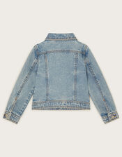 Floral Embellished Denim Jacket, Blue (BLUE), large