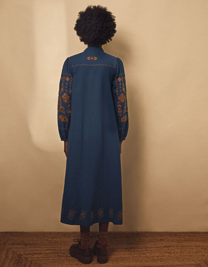 East Joseline Long Sleeve Embroidered Maxi Dress, Blue (NAVY), large