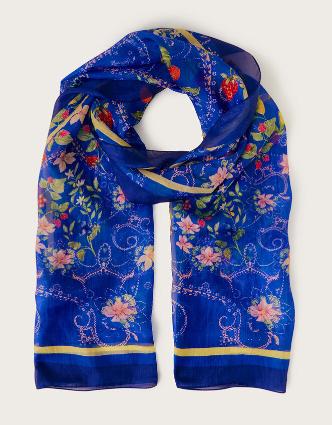 Floral Print Silk Scarf, , large