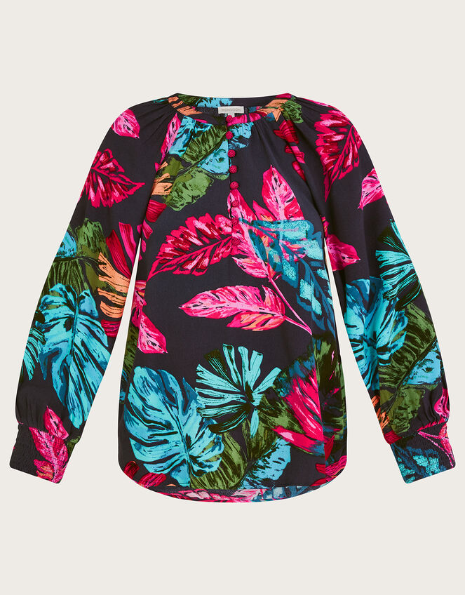 Bria Palm Print Blouse, Blue (MIDNIGHT), large