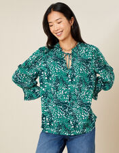 Leah Frill Printed Top, Teal (TEAL), large