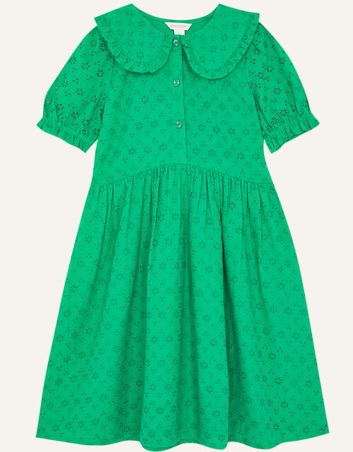 Broderie Dress With Collar, Green (GREEN), large