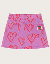 Heart Print Denim Skirt, Purple (LILAC), large