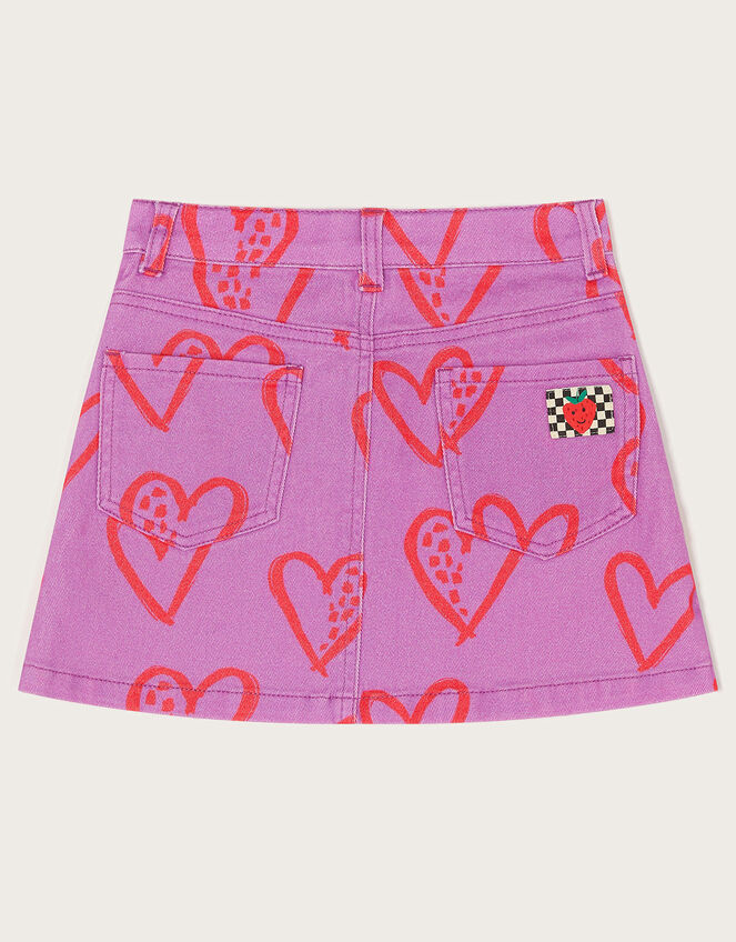 Heart Print Denim Skirt, Purple (LILAC), large