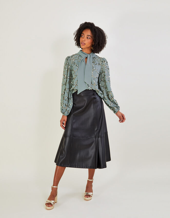 Andi Sequin Pussybow Blouse, Green (SAGE), large