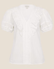 Winnie Lace Frill Top in Sustainable Cotton, White (WHITE), large