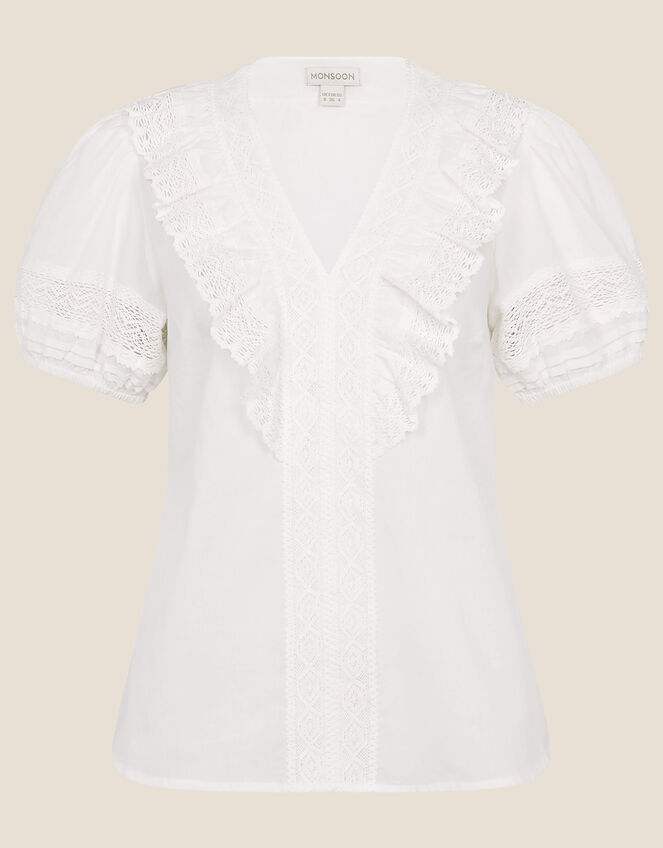 Winnie Lace Frill Top in Sustainable Cotton, White (WHITE), large