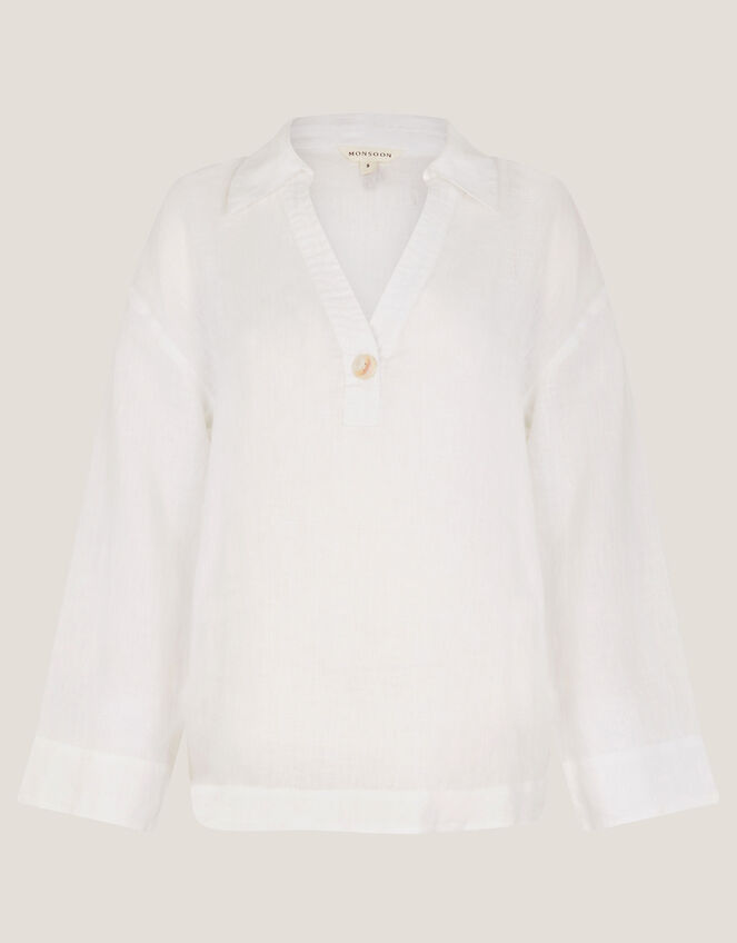 Clover Linen Button Blouse, White (WHITE), large