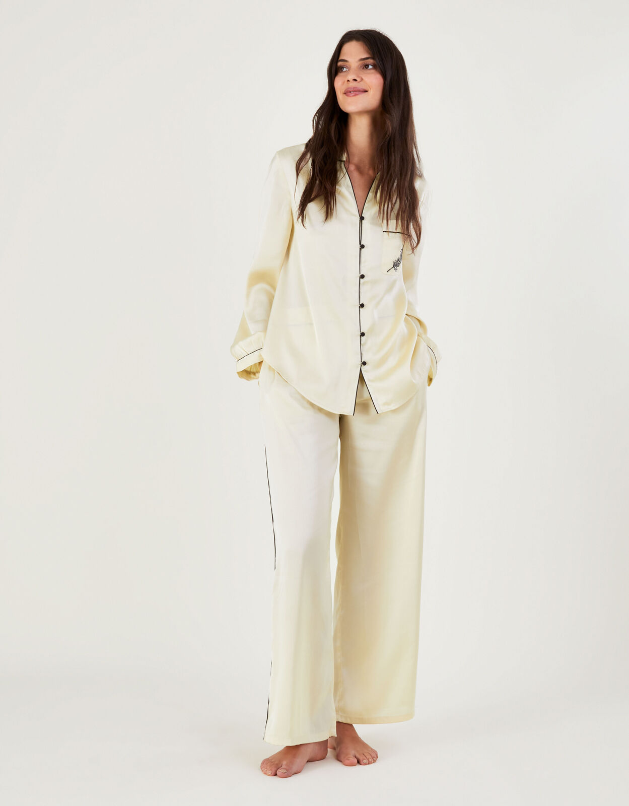 Satin Trim Pyjama Set in Recycled Polyester Cream