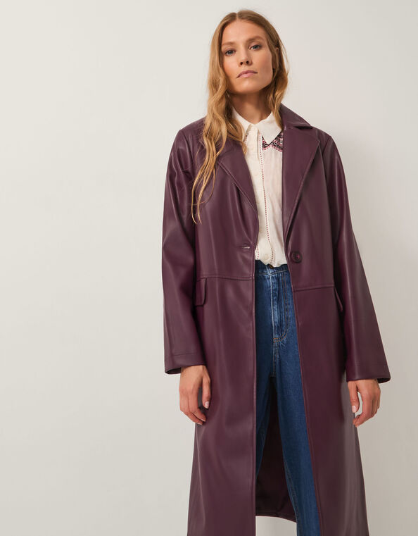 Paola Faux Leather Trench Coat, Red (BURGUNDY), large