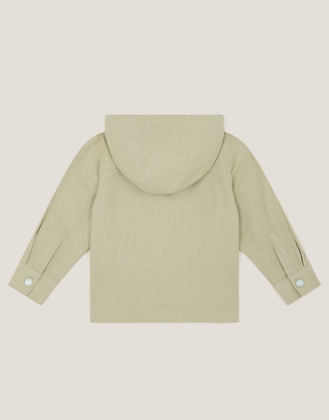 Hooded Twill Zip-Up Shacket, Natural (STONE), large