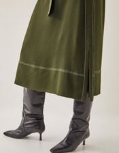 Katya Tie Waist Midi Skirt, Green (KHAKI), large