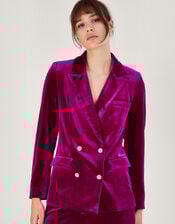 Edith Velvet Double-Breasted Blazer, Pink (PINK), large