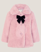 Baby Bow Faux Fur Coat, Pink (PINK), large