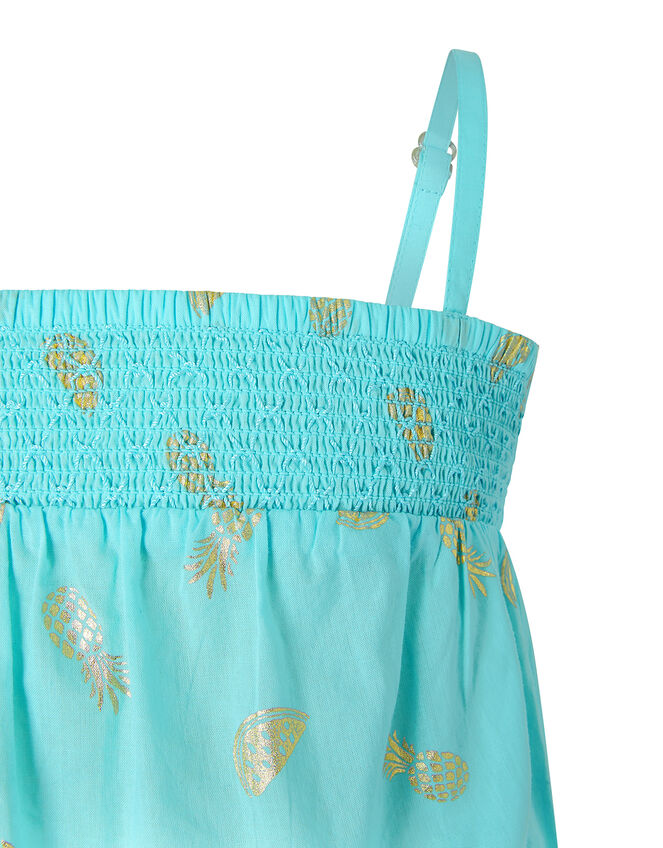 Penny Pineapple and Watermelon Jumpsuit in Pure Cotton, Blue (TURQUOISE), large