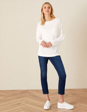 Plain Long Sleeve Top, Ivory (IVORY), large