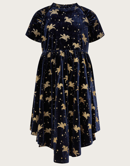Unicorn Glitter Velvet Dress , Blue (NAVY), large