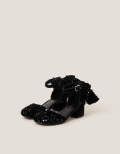 Sequin Velvet Bow Heels, Black (BLACK), large