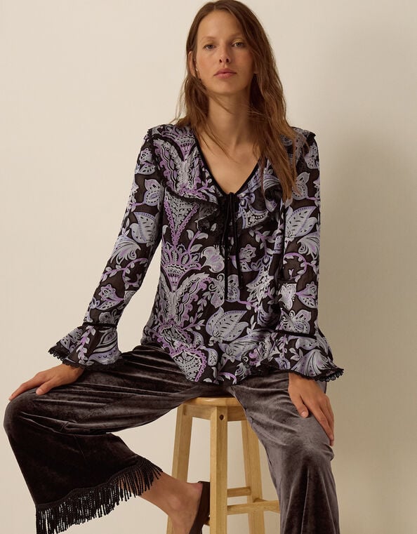 Claudia Floral Devor&eacute; Top, Black (BLACK), large