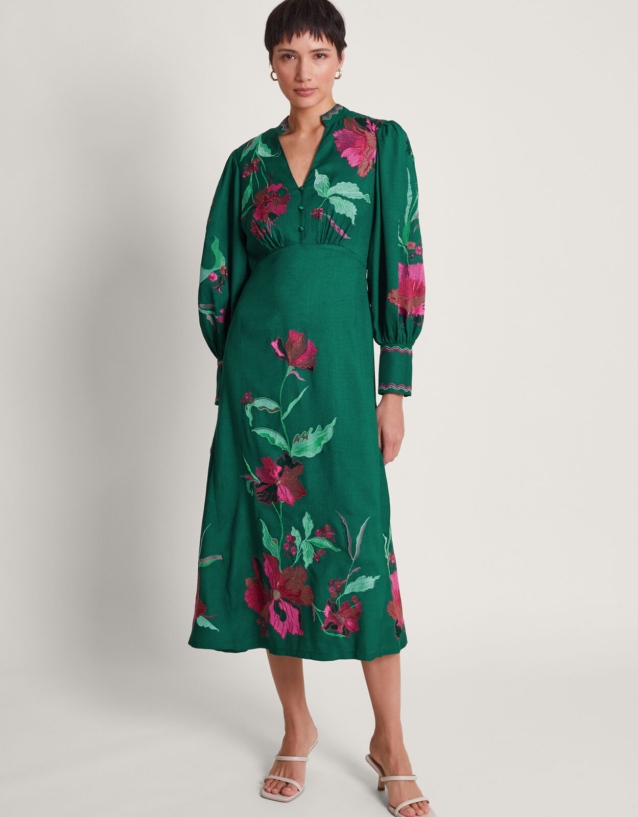 Green floral embroidered dress online