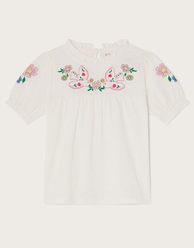 Dove Embroidered Short Sleeve Top, Ivory (IVORY), large