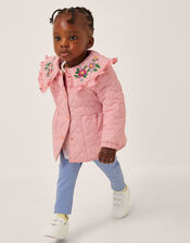 Baby Embroidered Heart Quilted Coat, Pink (PINK), large